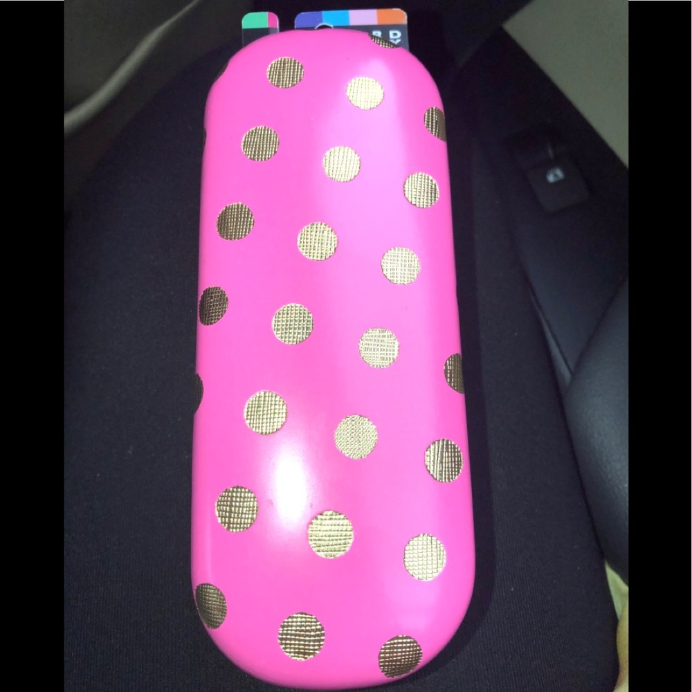 Hard Candy hard shell eyeglass case. Bright pink/gold polka dots. Brand new